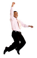 Picture of man jumping up and punching the air. He's succeeded! Picture of man jumping up and punching the air. He's succeeded!